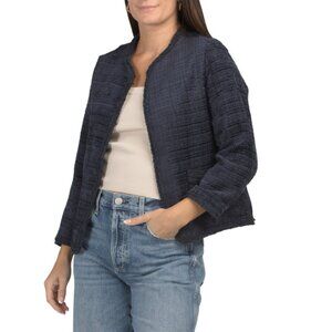 MAX STUDIO LONDON Navy Crosshatch Tweed Short Jacket